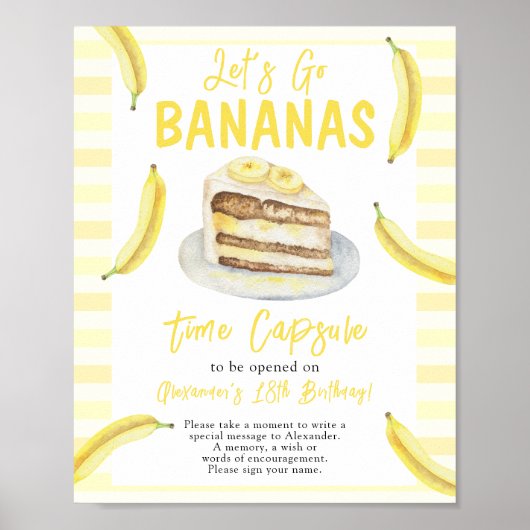 Waterverf Banana Cake Time Capsule 1e verjaardag Poster (Voorkant)