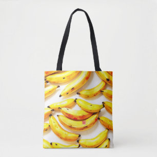 Waterverf Bananen in zachte tinten met wit Draagtas