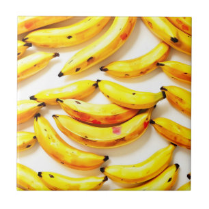 Waterverf Bananen in zachte tinten met wit Tegeltje