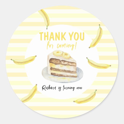Waterverf Bananencake Verjaardag Bedankt Ronde Sticker (Voorkant)
