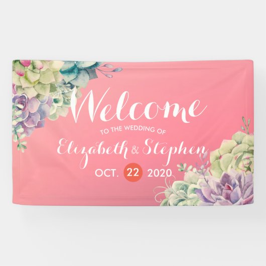 Waterverf Banner voor bruiloft Succulente Planten (Horizontaal)
