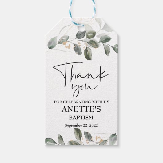 Waterverf Baptisme Greenery Gift Labels Cadeaulabel (Voorkant)