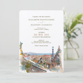 Waterverf Barcelona Park Guell Wedding Invitation Kaart (Staand voorkant)