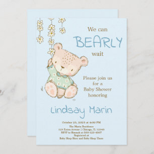 Waterverf Barly Wait Teddy Bear Garland Invitati Kaart