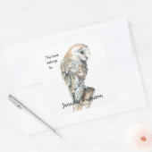 Waterverf Barn Owl Bird art Custom Bookplate Vierkante Sticker (Envelop)