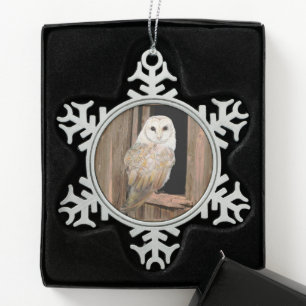Waterverf Barn Owl Bird Natuur Art Tin Sneeuwvlok Ornament