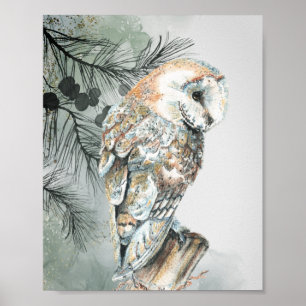 Waterverf Barn Owl Bird Natuur Wildlife Art Poster
