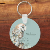 Waterverf Barn Owl Bird Wildlife Natuur Art Ke Sleutelhanger (Voorkant)