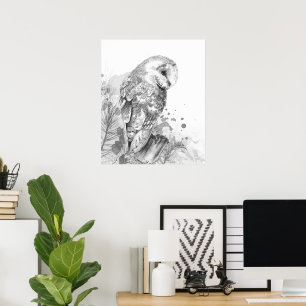 Waterverf Barn Owl Bird Wildlife Natuur Art Poster