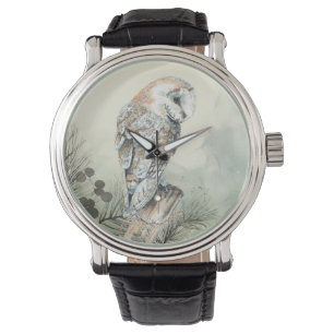 Waterverf Barn Owl in Tree Bird Art Watch Horloge