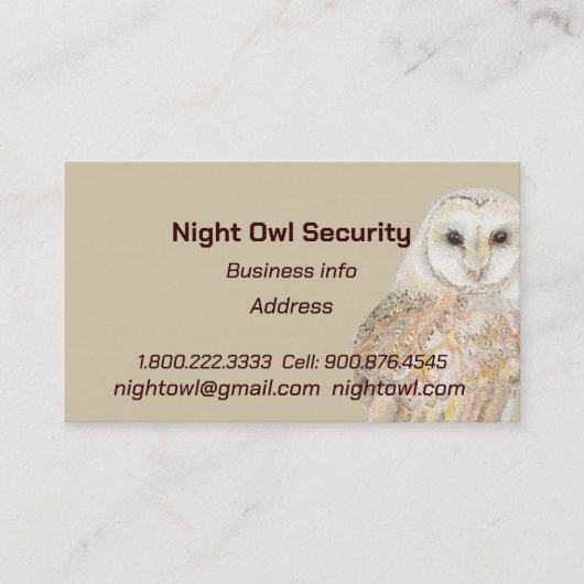 Waterverf Barn Owl Security Night Owl Visitekaartje (Voorkant)