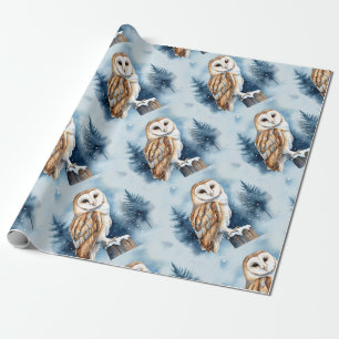 Waterverf Barn Owl Winter Sneeuwvlokken Cadeaupapier