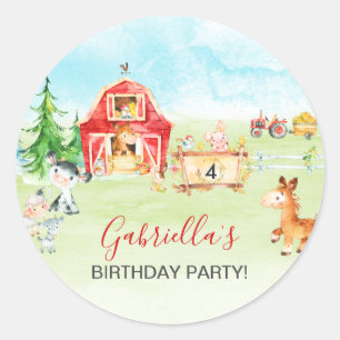 Waterverf Barnyard and Farm Animals Ronde Sticker