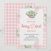 Waterverf Basket Aardbeien Zomer 1e Verjaardag Kaart (Voorkant / Achterkant)