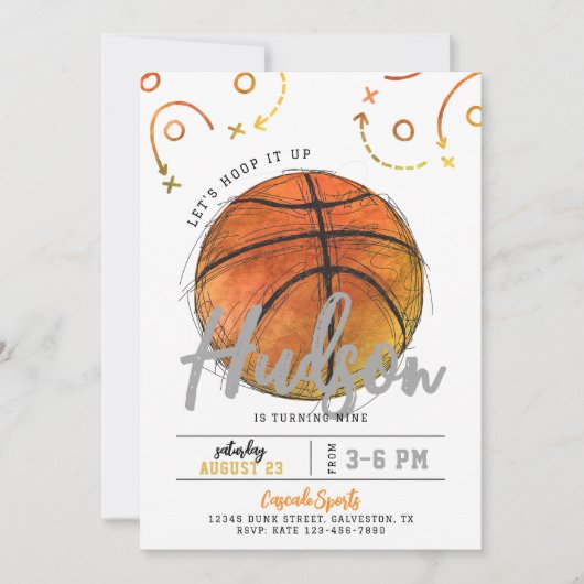 Waterverf Basketbal Feest Uitnodiging (Voorkant)