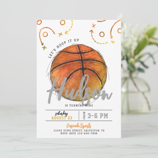 Waterverf Basketbal Feest Uitnodiging (Staand voorkant)
