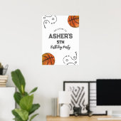 Waterverf Basketbal Verjaardag Welkom Poster (Thuiskantoor)