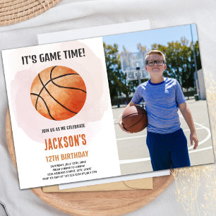 Waterverf Basketbal Verjaardagsuitnodiging Kaart
