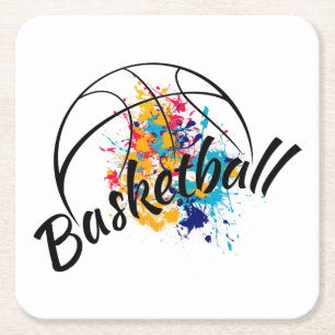 Waterverf Basketball Vierkante Kartonnen Onderzetter