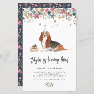 Waterverf Basset Hound Dog Birthday Uitnodiging