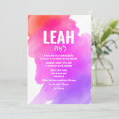 Waterverf Bat Mitzvah uitnodiging (Staand voorkant)