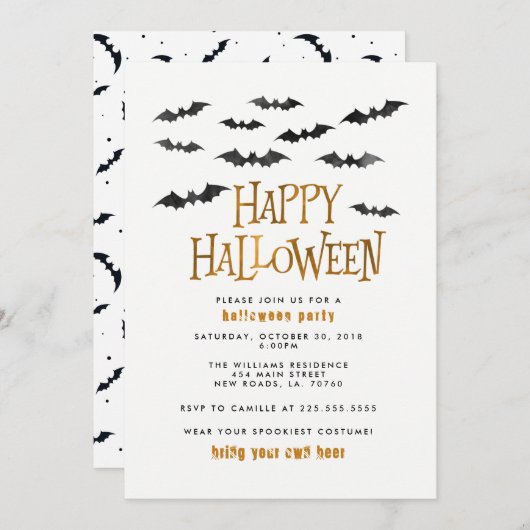 Waterverf Bats Halloween Party Kaart (Voorkant / Achterkant)