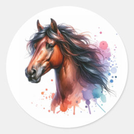 Waterverf Bay Horse Ronde Sticker
