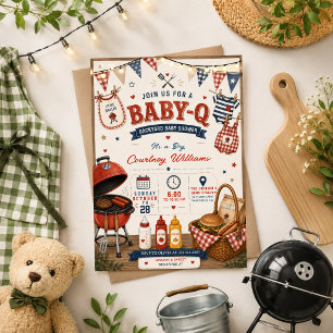 waterverf BBQ achtertuin rustieke baby shower zome Kaart