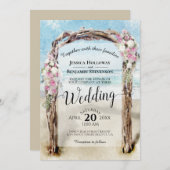 Waterverf Beach Arbor Roze & Wit Rozen Bruiloft Kaart (Voorkant / Achterkant)