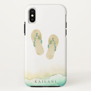 Waterverf Beach Botanische Teenslippers iPhone XS Hoesje