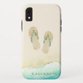 Waterverf Beach Botanische Teenslippers Case-Mate iPhone Case (Achterkant)