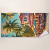 Waterverf Beach Cafe Tropical Strandlaken (Voorkant)