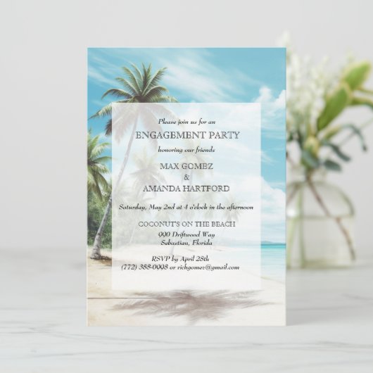 Waterverf Beach Engagement Party Invitation Kaart (Staand voorkant)