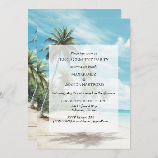 Waterverf Beach Engagement Party Invitation Kaart (Voorkant / Achterkant)