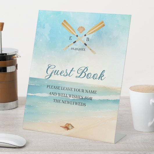 Waterverf Beach Oars bruiloft gastenboek Reclamebord Met Voetstuk (Insitu)
