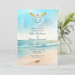 Waterverf Beach Oars bruiloft Kaart
