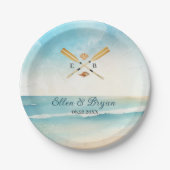 Waterverf Beach Oars bruiloft Papieren Bordje (Voorkant)