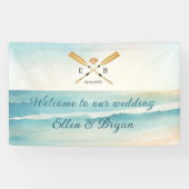 Waterverf Beach Oars bruiloft welkom Spandoek (Horizontaal)
