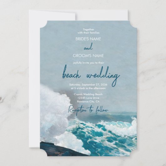 Waterverf Beach Ocean Waves Monogram Weddenschap Kaart (Voorkant)