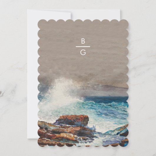 Waterverf Beach Ocean Waves Monogram Weddenschap Kaart (Achterkant)