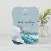 Waterverf Beach Ocean Waves Monogram Weddenschap Kaart (Staand voorkant)