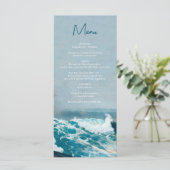 Waterverf Beach Ocean Waves Monogram Weddenschap Menu (Staand voorkant)