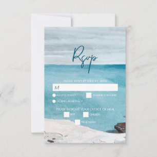 Waterverf Beach Ocean Waves Monogram Weddenschap RSVP Kaartje