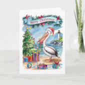 Waterverf Beach Pelikaan Kerst Kaart (Voorkant)
