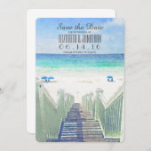 Waterverf Beach Pier | Tropische datum opslaan Save The Date (Voorkant / Achterkant)