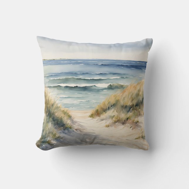 Waterverf Beach Scene Ocean Waterscape Kussen (Voorkant)