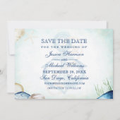 Waterverf Beach Seashell Calligrafie Foto Save The Date (Achterkant)