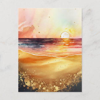 Waterverf Beach Sunset Briefkaart