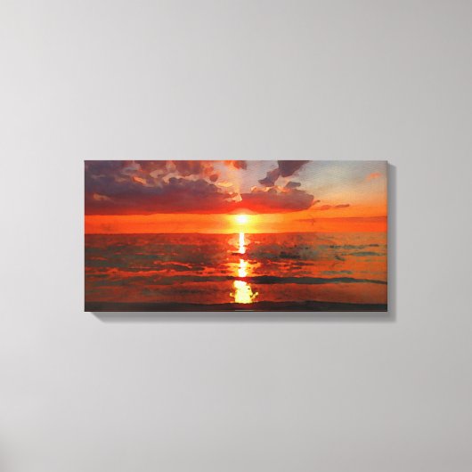 Waterverf Beach Sunset Canvas Afdruk (Voorkant)
