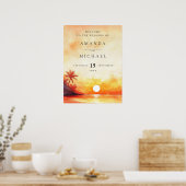 Waterverf Beach Sunset Wedding Welkomstbord Poster (Keuken)